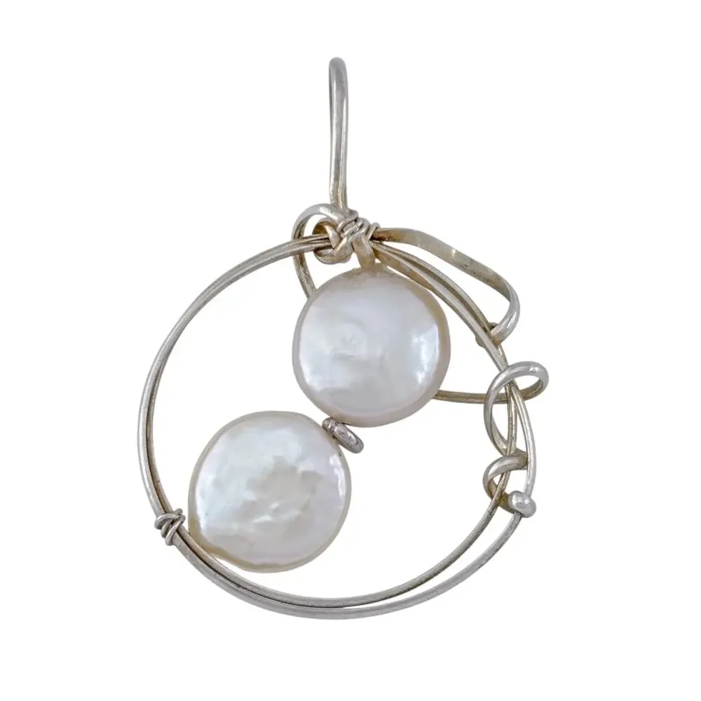 Vintage Sterling Silver 925 Wire Wrapped Pearl Pendant